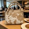 High Quality Cow Print Leather Shoulder Bag - Dusty Pink & White