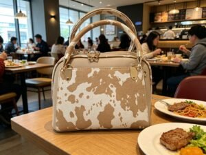 High Quality Cow Print Leather Shoulder Bag - Dusty Pink & White