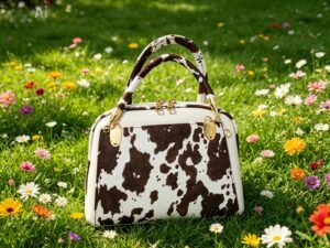 High Quality Cow Print Leather Shoulder Bag - Soft Beige Tan & White