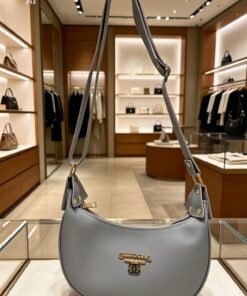 High Quality Soft Leather Crescent Shoulder Bag - Cool Grey