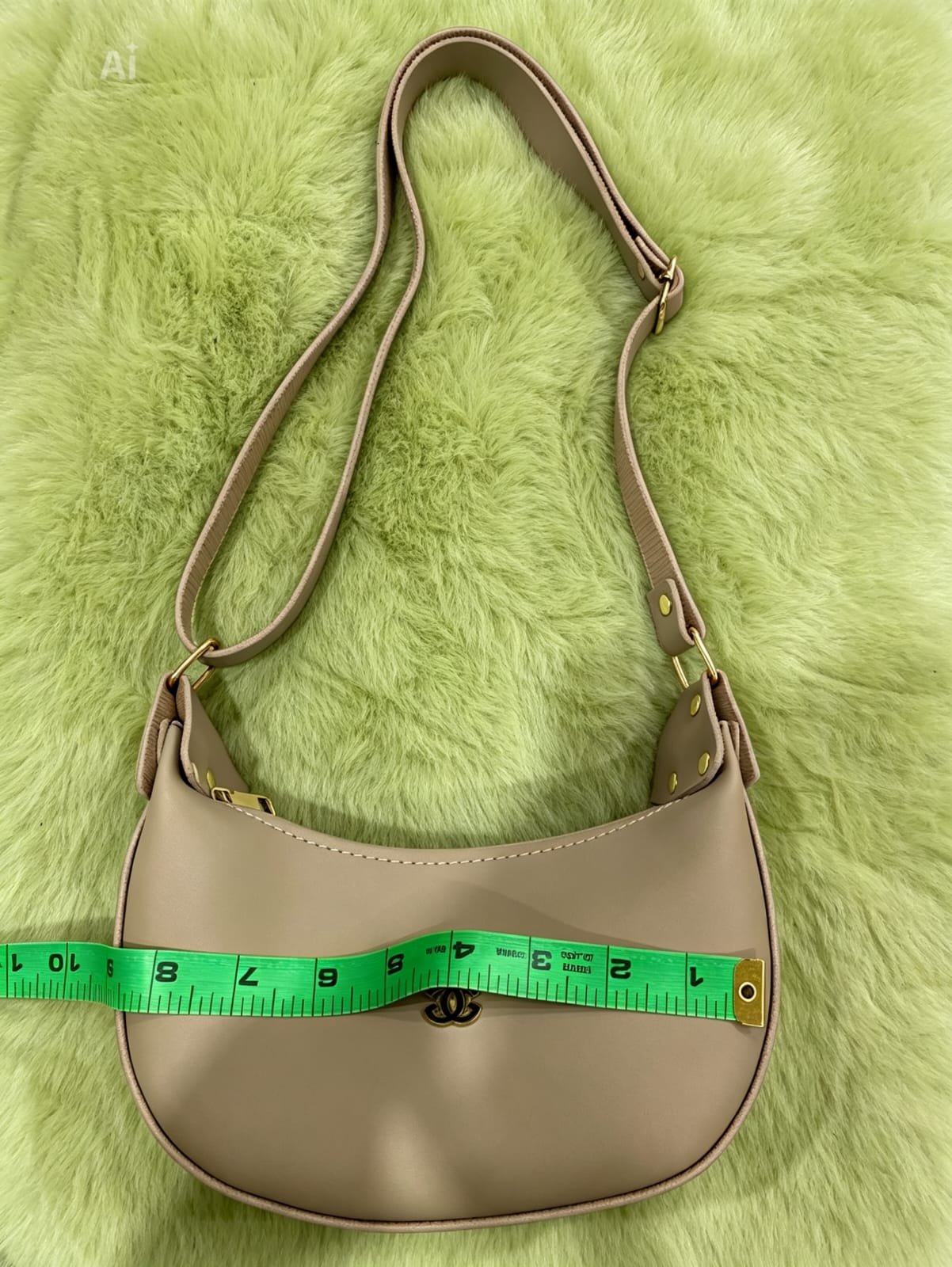 High Quality Soft Leather Crescent Shoulder Bag - Taupe Beige