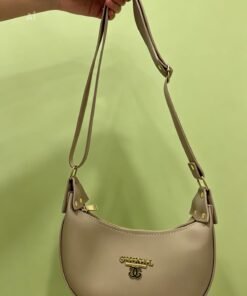 High Quality Soft Leather Crescent Shoulder Bag - Taupe Beige