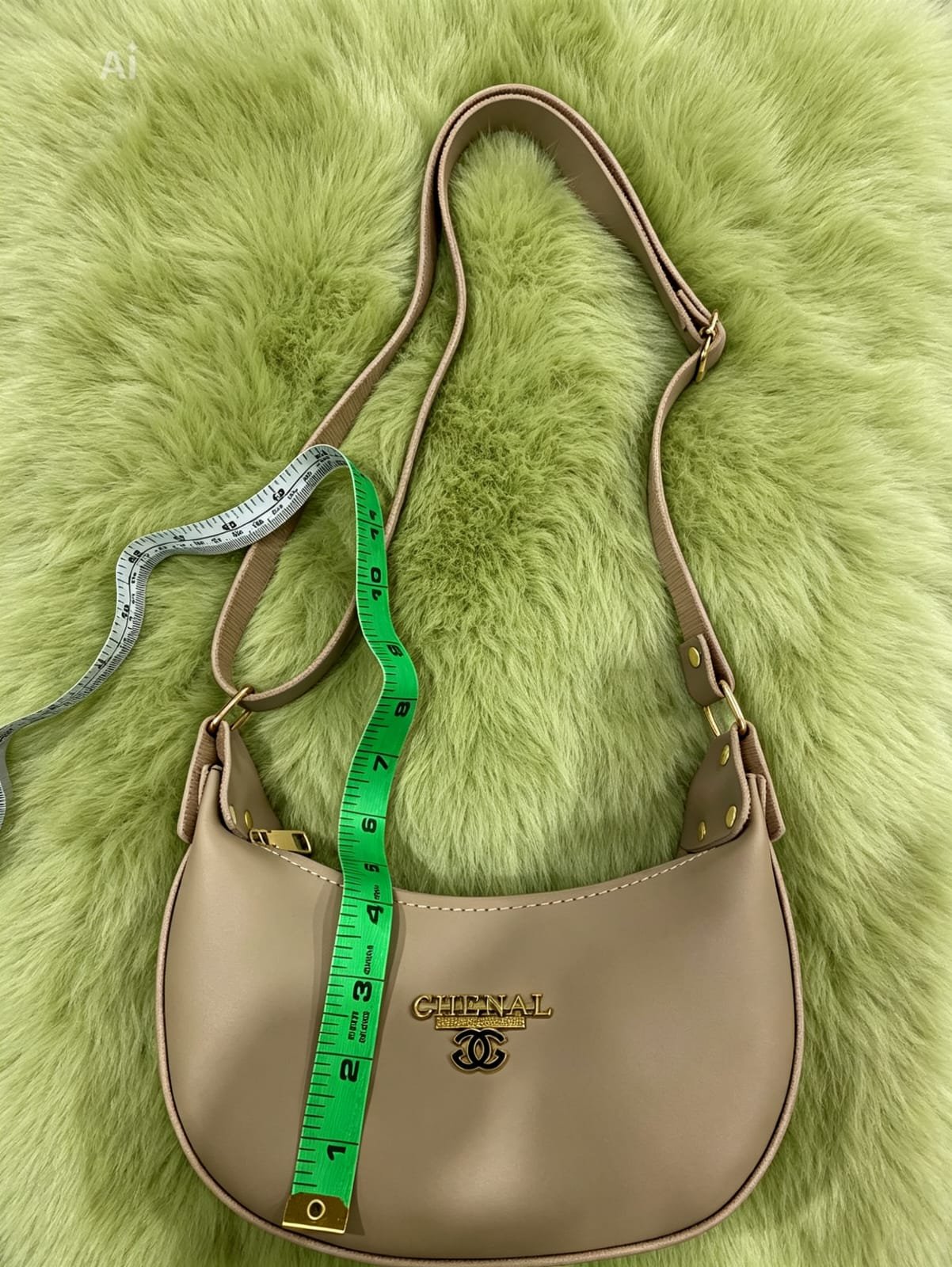 High Quality Soft Leather Crescent Shoulder Bag - Taupe / Beige - Image 3
