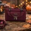 Luxury Metal Handle Flap Shoulder Bag - Deep Wine Maroon