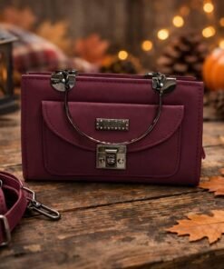 Luxury Metal Handle Flap Shoulder Bag - Deep Wine Maroon