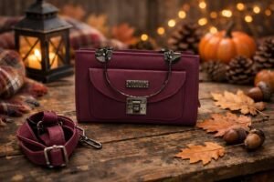 Luxury Metal Handle Flap Shoulder Bag - Deep Wine Maroon