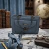 Luxury Metal Handle Flap Shoulder Bag - Dusty Slate Blue