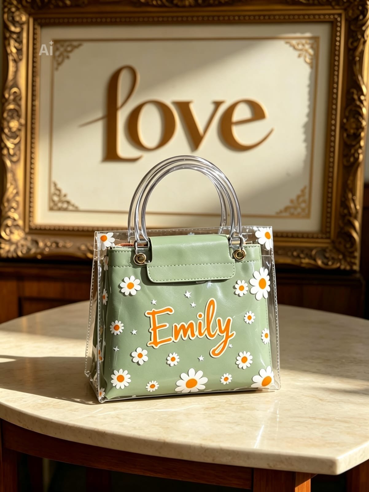 Mint Green 2-Piece Clear Daisy Handbag Set
