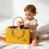 Mustard Yellow Crocodile Textured Leather Candy Handbag with Gold Handles