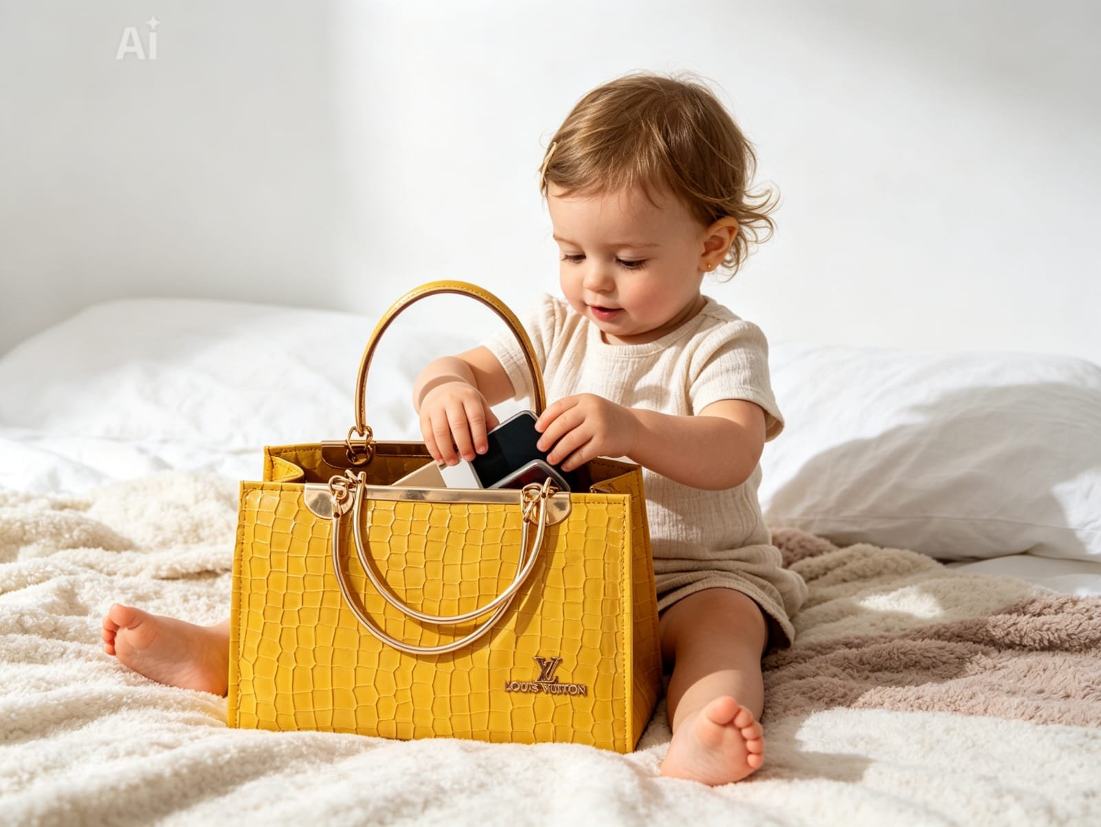 Mustard Yellow Crocodile Textured Leather Candy Handbag with Gold Handles
