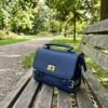 Navy Blue Synthetic Leather Satchel Bag