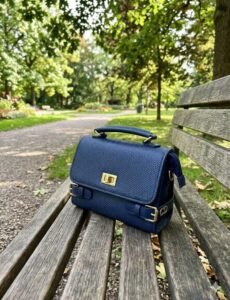 Navy Blue Synthetic Leather Satchel Bag