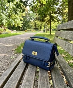 Navy Blue Synthetic Leather Satchel Bag