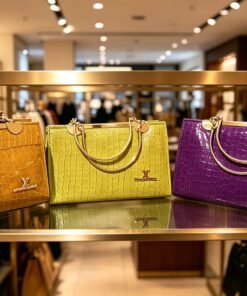 Premium-Crocodile-Textured-Leather-Candy-Handbag-with-Metallic-Handles
