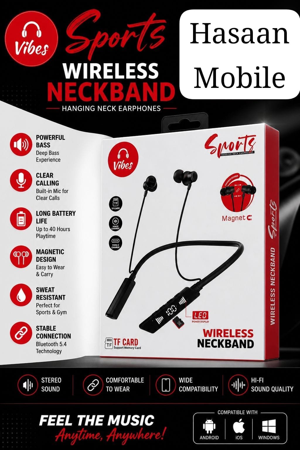 Sports Vibes Wireless Bluetooth 5.4 Neckband Earphones