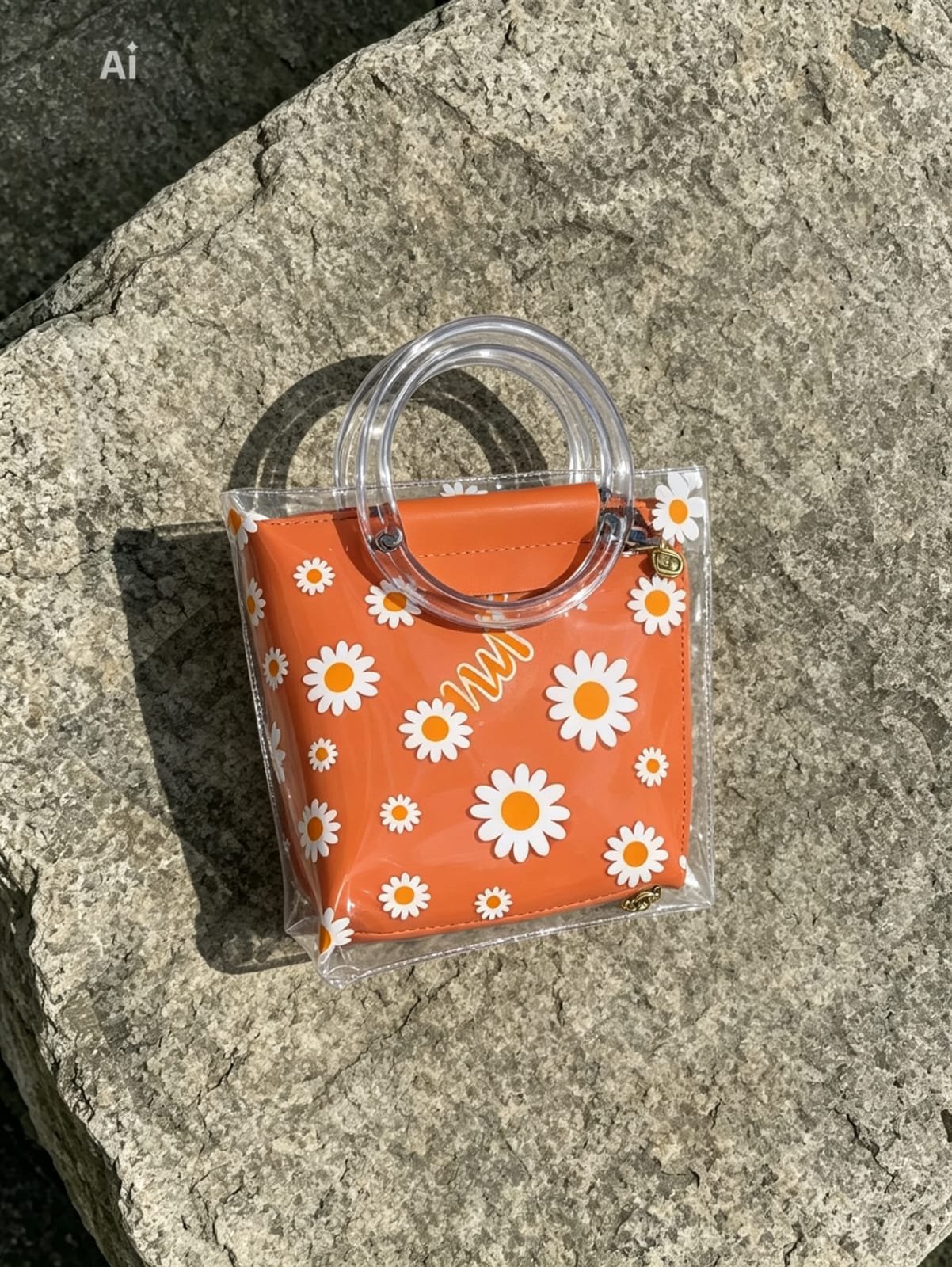 Vibrant Orange 2-Piece Clear Daisy Handbag Set - Image 2