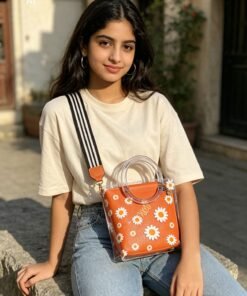 Vibrant Orange 2-Piece Clear Daisy Handbag Set