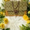 Luxury Olive Green Monogram Patterned Shoulder Bag with Gold Chain Strap