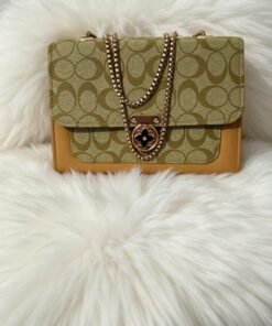Alternative view of Luxury Olive Green Monogram Patterned Shoulder Bag with Gold Chain Strap