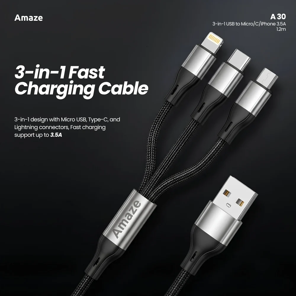 3-in-1 USB to MicroCiPhone 3.5A 1.2m A30 (1)