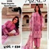 AYZALS Rose Pink Digital Karandi Double Head Embroidered 3 Piece Suit with Same Dupatta Vol 530