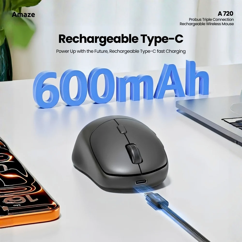 Probus Triple Connection Rechargeable Wireless Mouse | A720 - Image 2