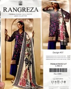 Rangreza Navy Blue Floral Printed 3-Piece Suit Design #07